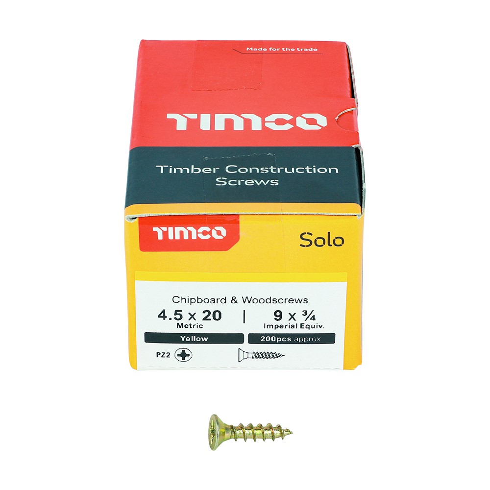 TIMCO Solo Woodscrews - PZ - 4.5 x 20mm (200 Pack)