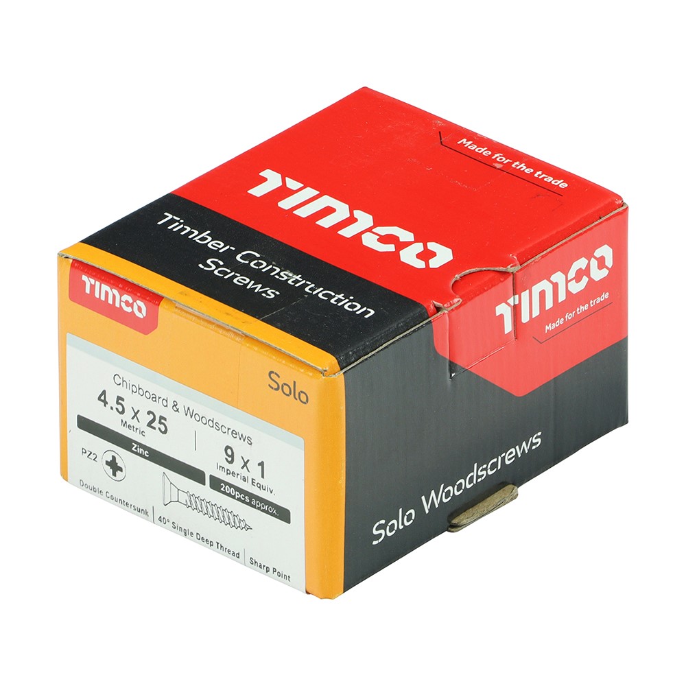 TIMCO Solo Woodscrews - PZ -Zinc 4.5 x 25mm (200 Pack)