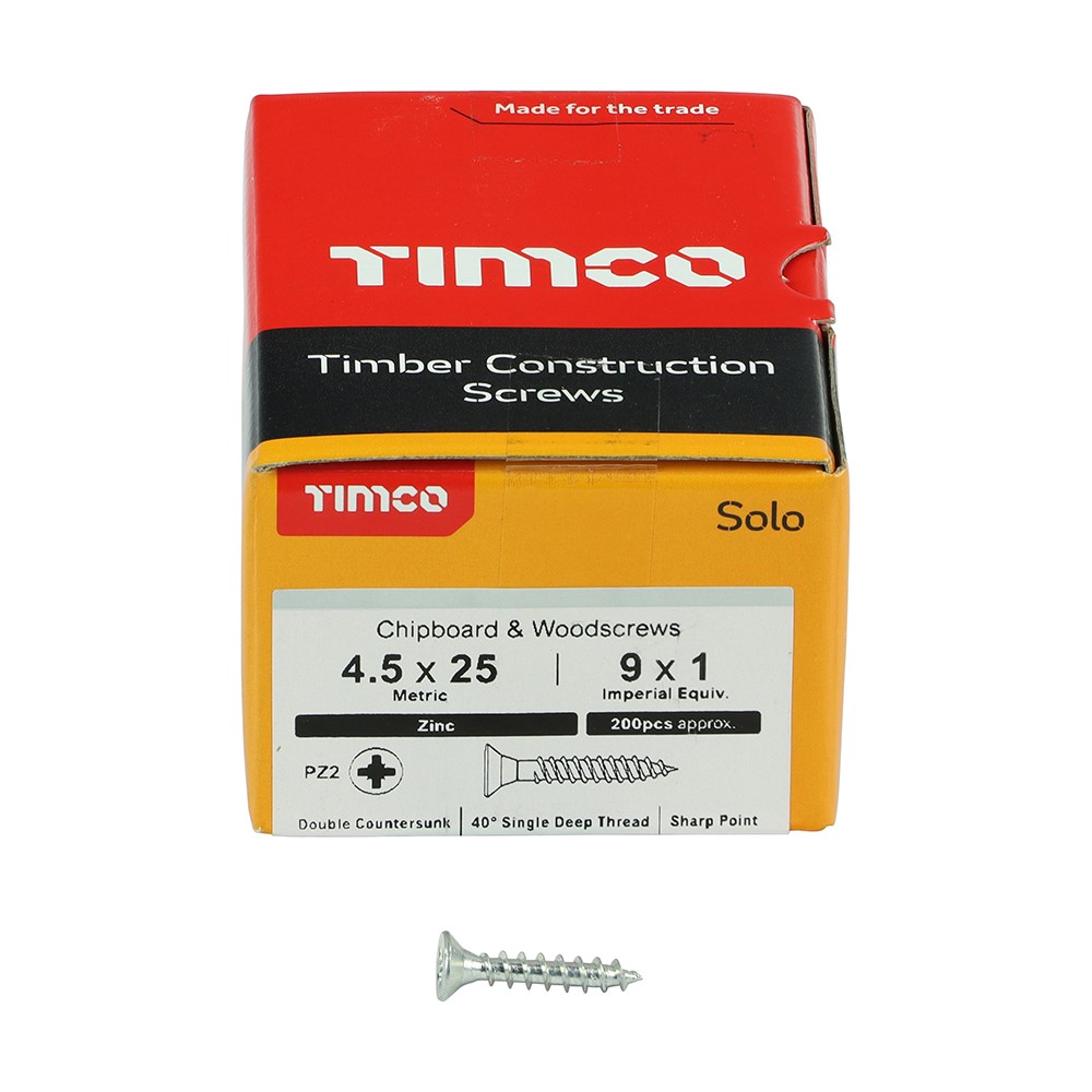 TIMCO Solo Woodscrews - PZ -Zinc 4.5 x 25mm (200 Pack)