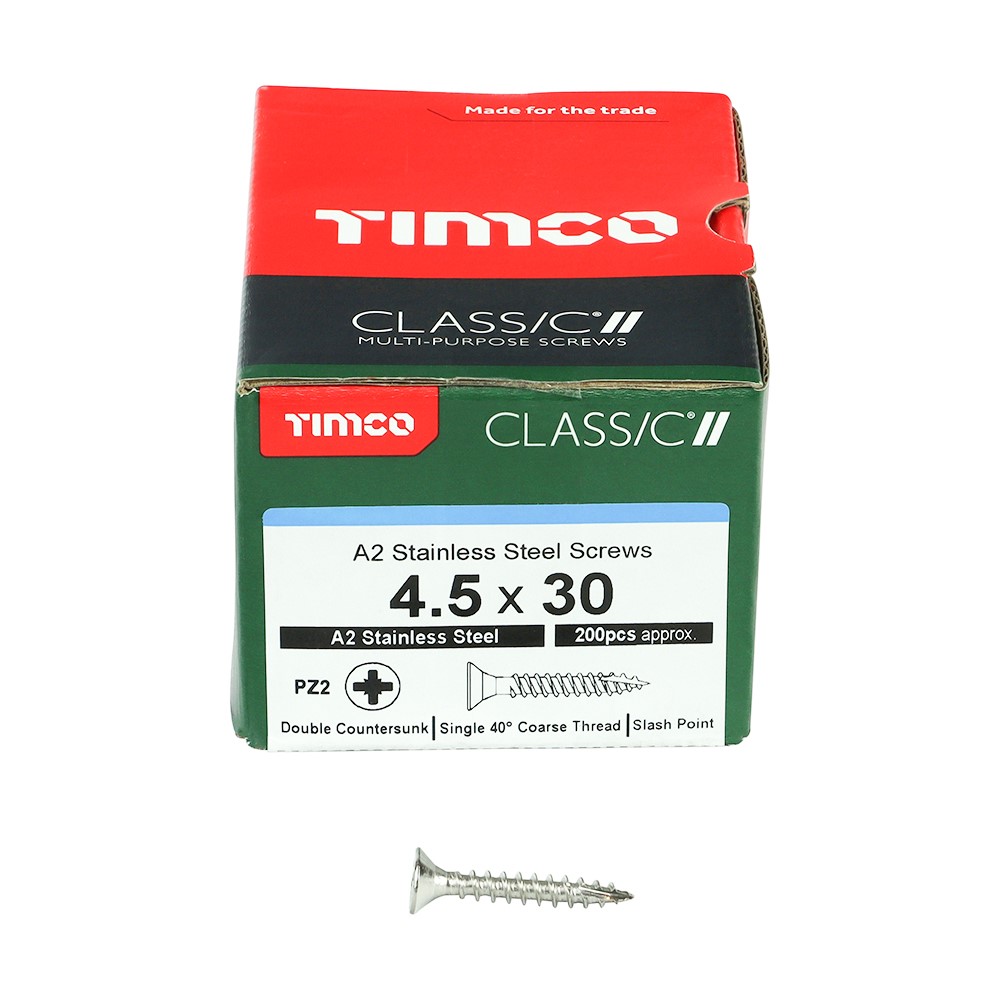 TIMCO Classic Multi-Purpose Screws - PZ -A2 Stainless Steel 4.5 x 30mm (200 Pack)