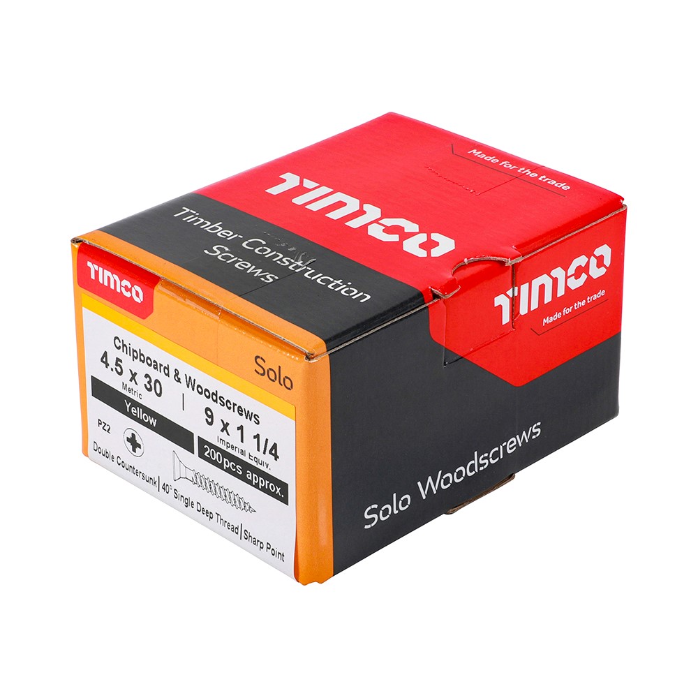 TIMCO Solo Woodscrews - PZ - 4.5 x 30mm (200 Pack)