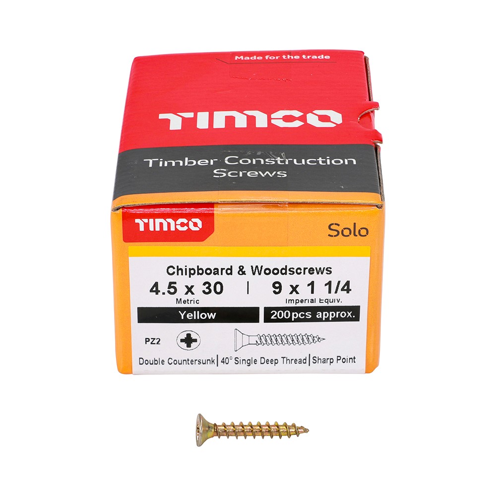 TIMCO Solo Woodscrews - PZ - 4.5 x 30mm (200 Pack)