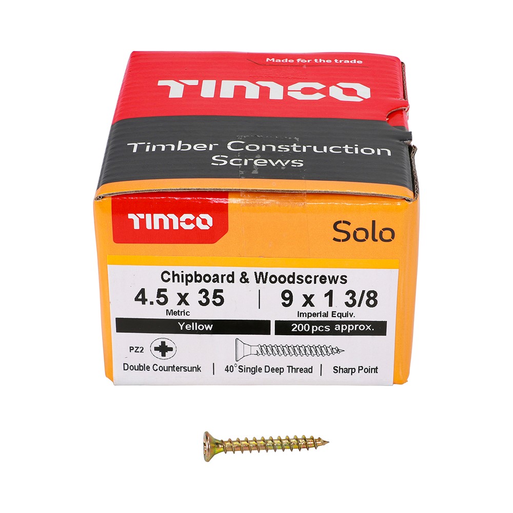 TIMCO Solo Woodscrews - PZ - 4.5 x 35mm (200 Pack)