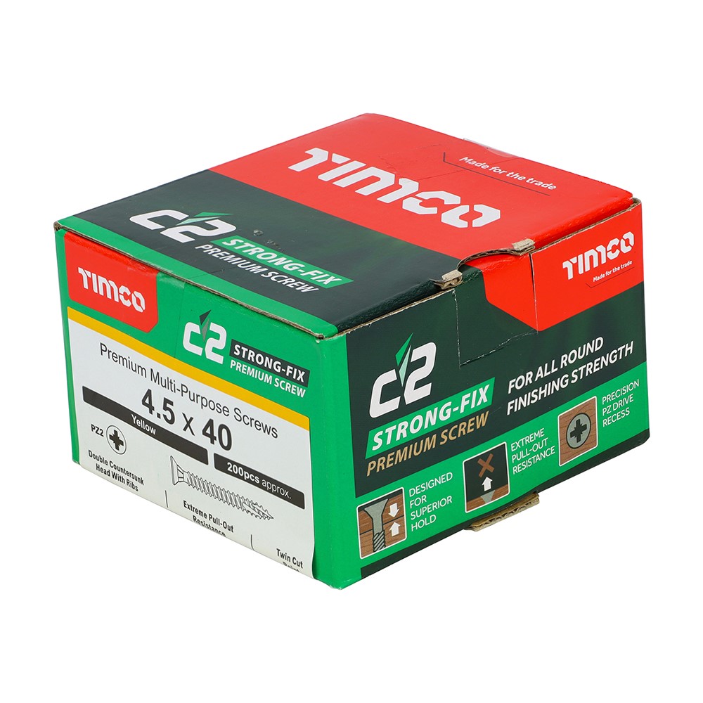 TIMCO C2 Strong-Fix Multi-Purpose Premium Screws - PZ - 4.5 x 40mm (200 Pack)