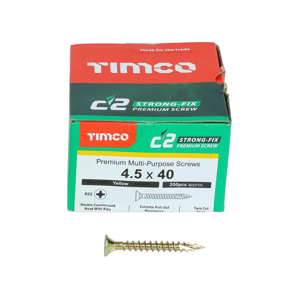 TIMCO C2 Strong-Fix Multi-Purpose Premium Screws - PZ - 4.5 x 40mm (200 Pack)