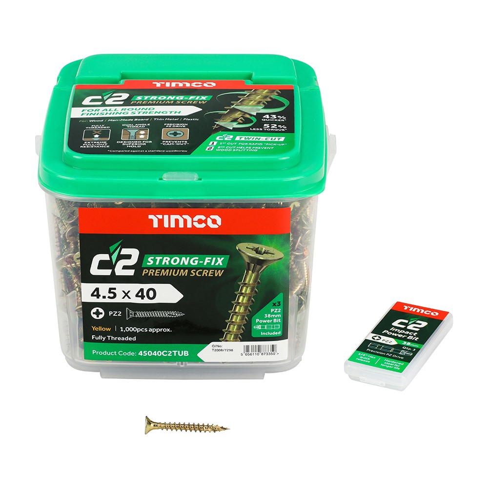 TIMCO C2 Strong-Fix Multi-Purpose Premium Screws - PZ - 4.5 x 40mm (1000 Pack)