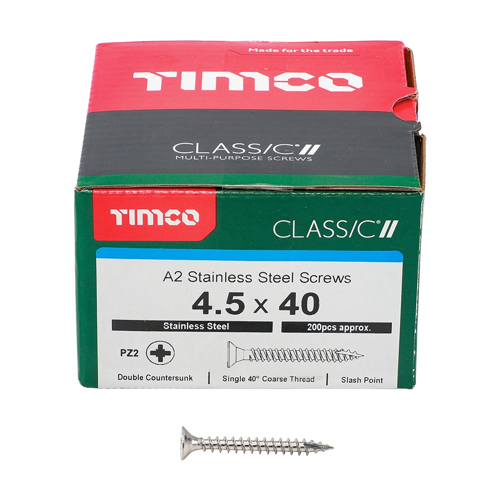 TIMCO Classic Multi-Purpose Screws - PZ -A2 Stainless Steel 4.5 x 40mm (200 Pack)