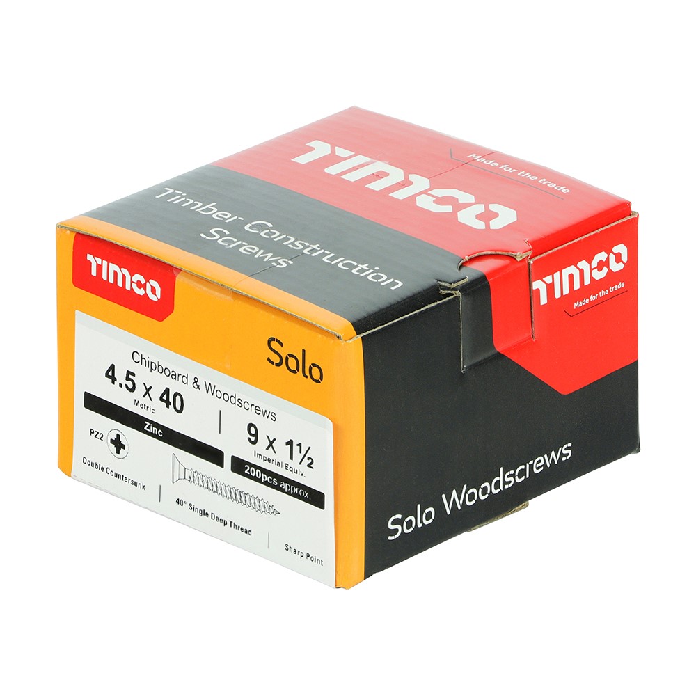 TIMCO Solo Woodscrews - PZ -Zinc 4.5 x 40mm (200 Pack)