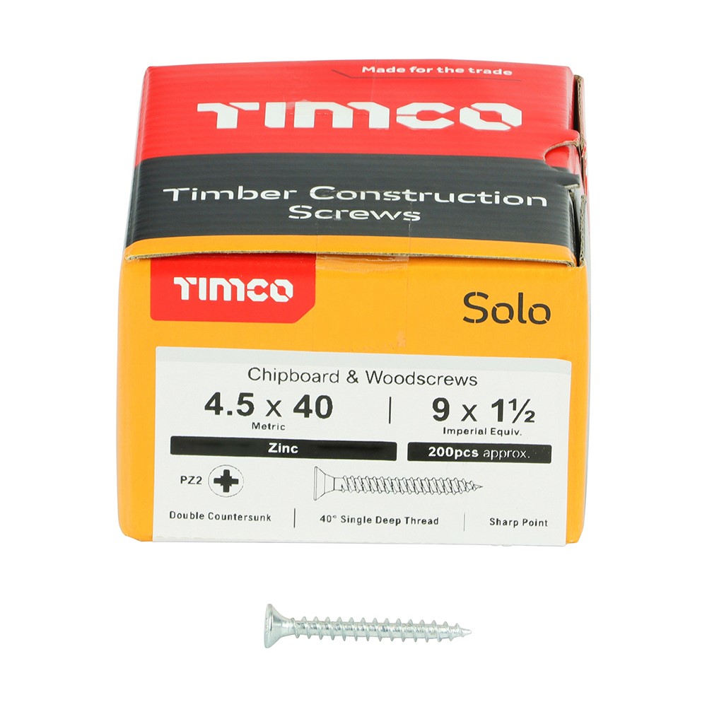 TIMCO Solo Woodscrews - PZ -Zinc 4.5 x 40mm (200 Pack)