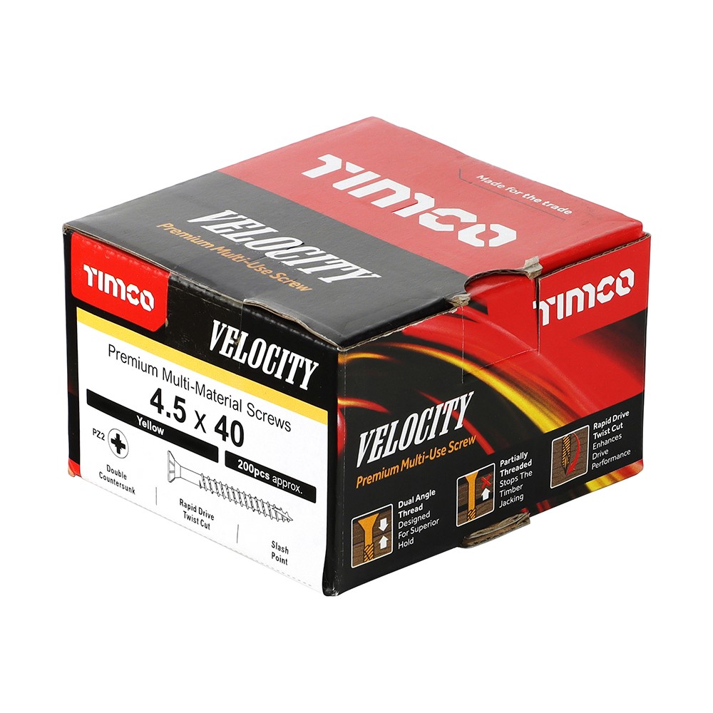 TIMCO Velocity Premium Multi-Use Screws - PZ - 4.5 x 40mm (200 Pack)