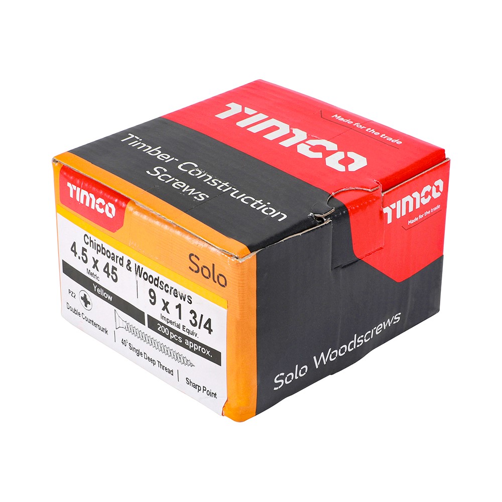 TIMCO Solo Woodscrews - PZ - 4.5 x 45mm (200 Pack)