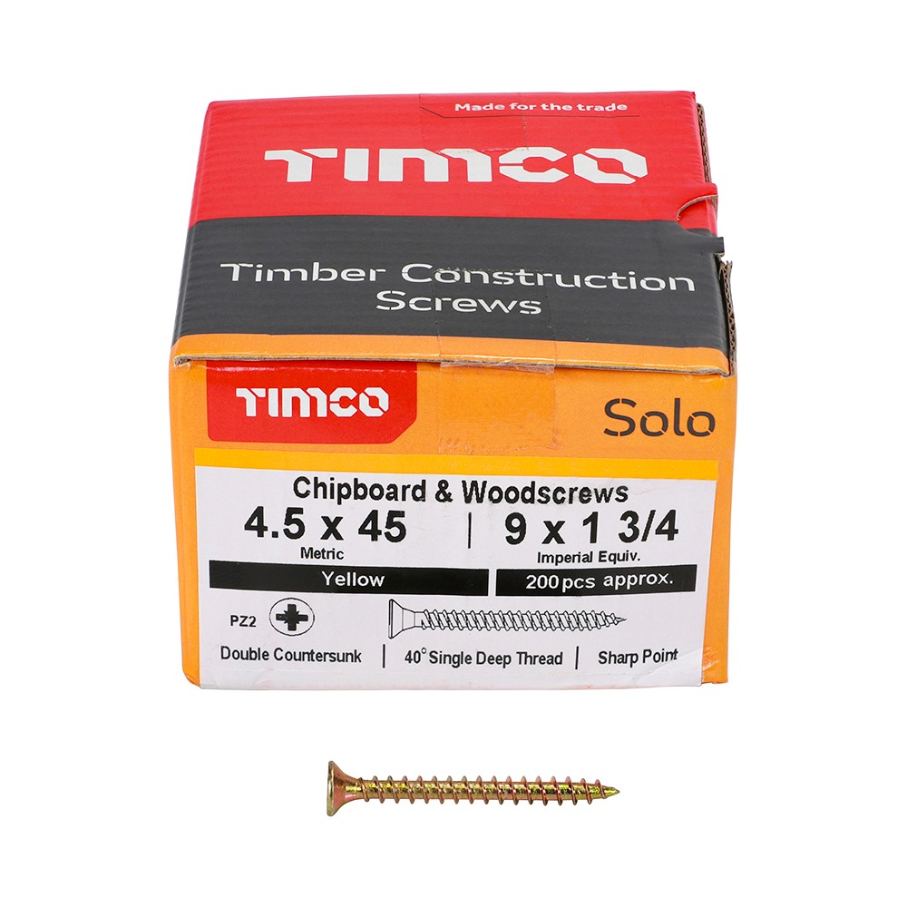 TIMCO Solo Woodscrews - PZ - 4.5 x 45mm (200 Pack)