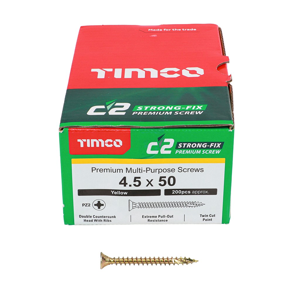 TIMCO C2 Strong-Fix Multi-Purpose Premium Screws - PZ - 4.5 x 50mm (200 Pack)