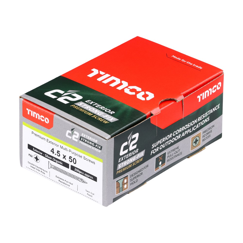 TIMCO C2 Exterior Strong-Fix Multi-Purpose Premium Screws - PZ Silver 4.5 x 50mm (200 Pack)