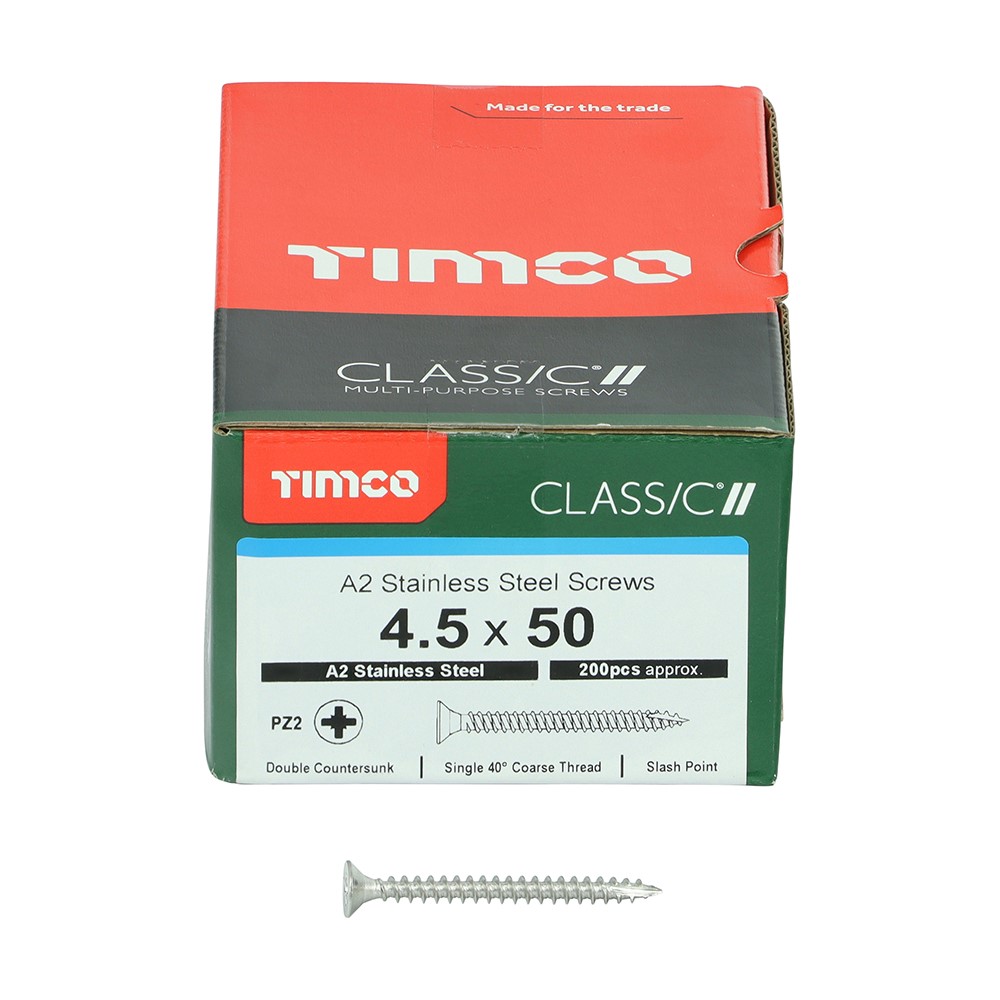 TIMCO Classic Multi-Purpose Screws - PZ -A2 Stainless Steel 4.5 x 50mm (200 Pack)