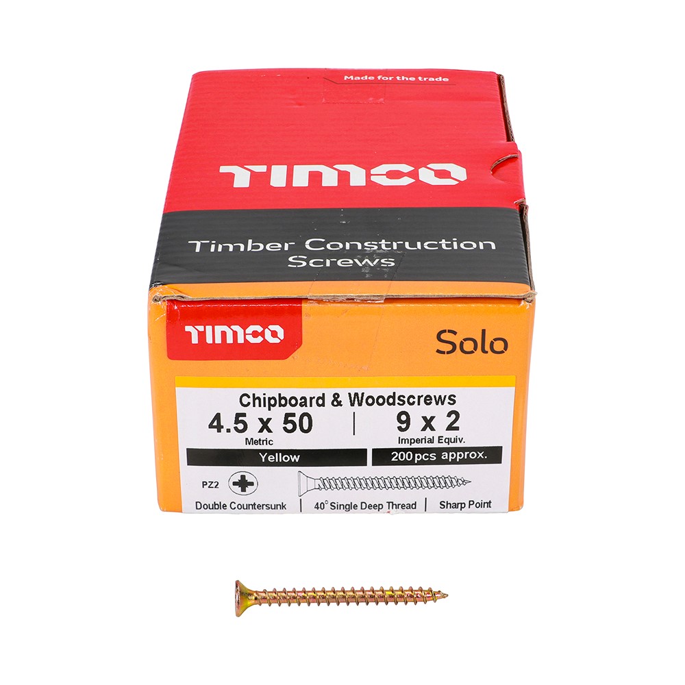 TIMCO Solo Woodscrews - PZ - 4.5 x 50mm (200 Pack)