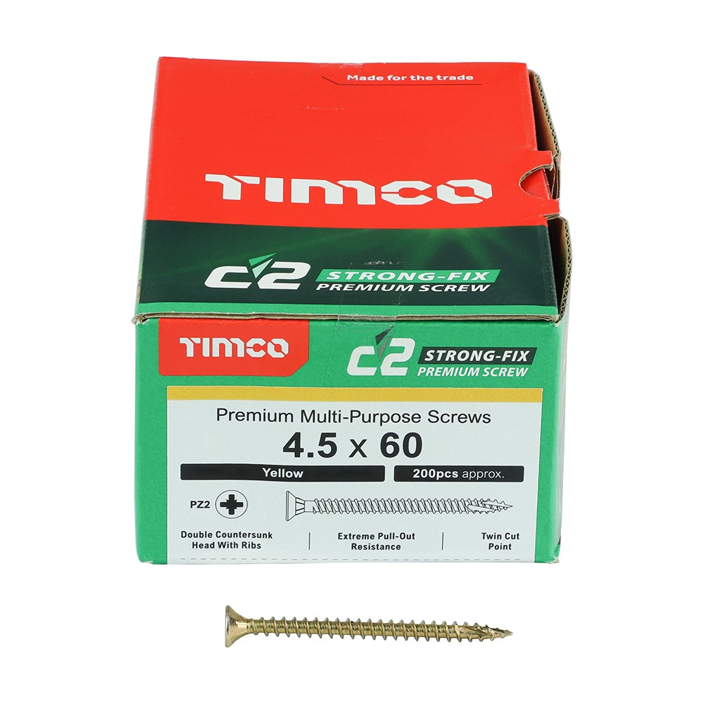 TIMCO C2 Strong-Fix Multi-Purpose Premium Screws - PZ - 4.5 x 60mm (200 Pack)