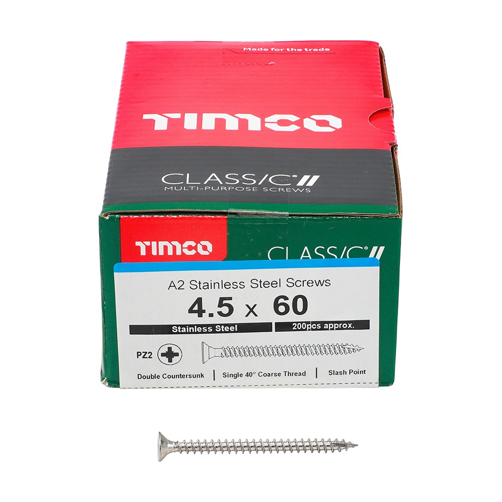 TIMCO Classic Multi-Purpose Screws - PZ -A2 Stainless Steel 4.5 x 60mm (200 Pack)