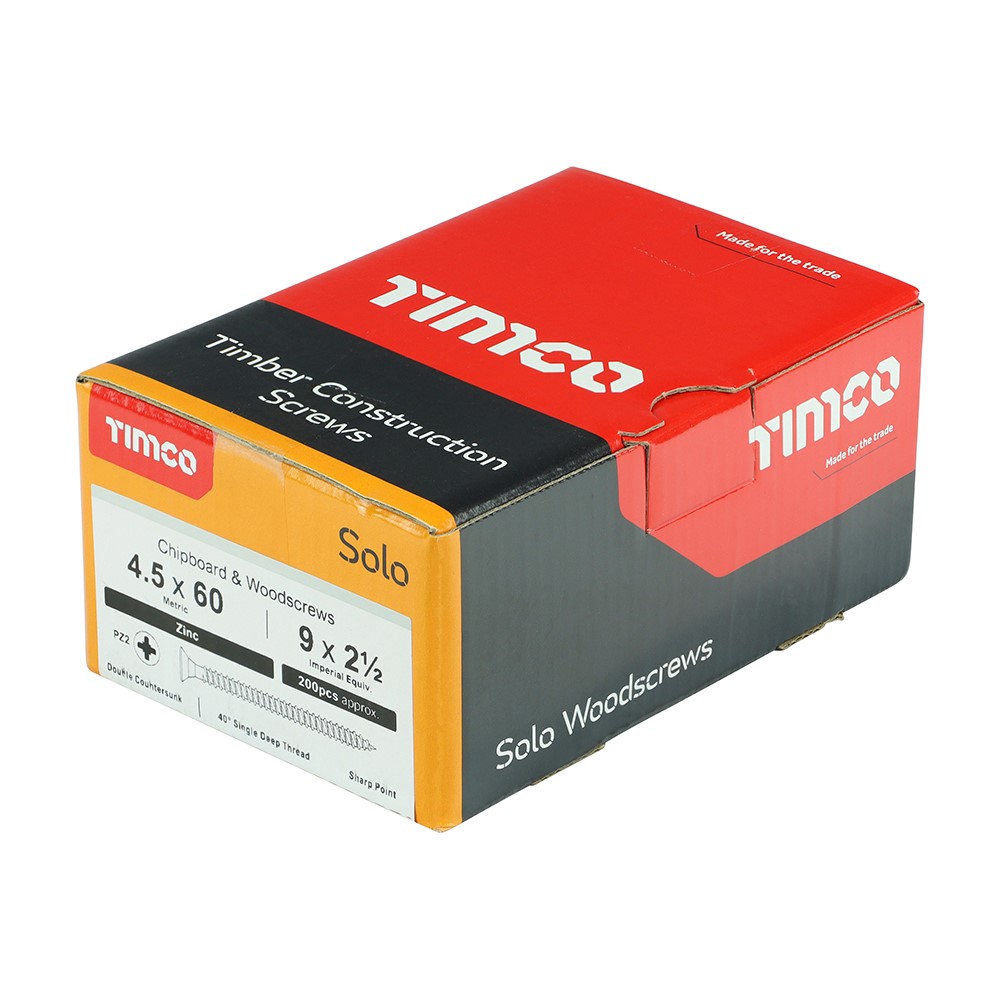 TIMCO Solo Woodscrews - PZ -Zinc 4.5 x 60mm (200 Pack)