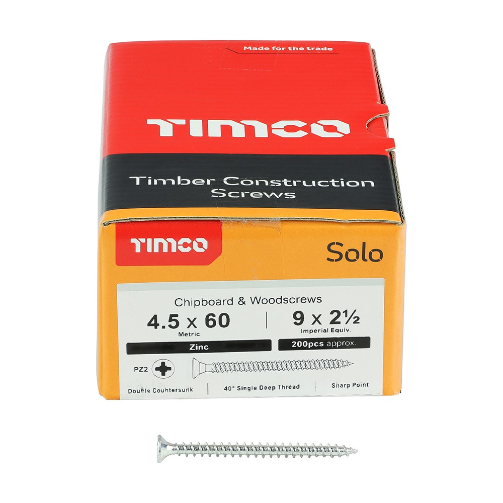 TIMCO Solo Woodscrews - PZ -Zinc 4.5 x 60mm (200 Pack)