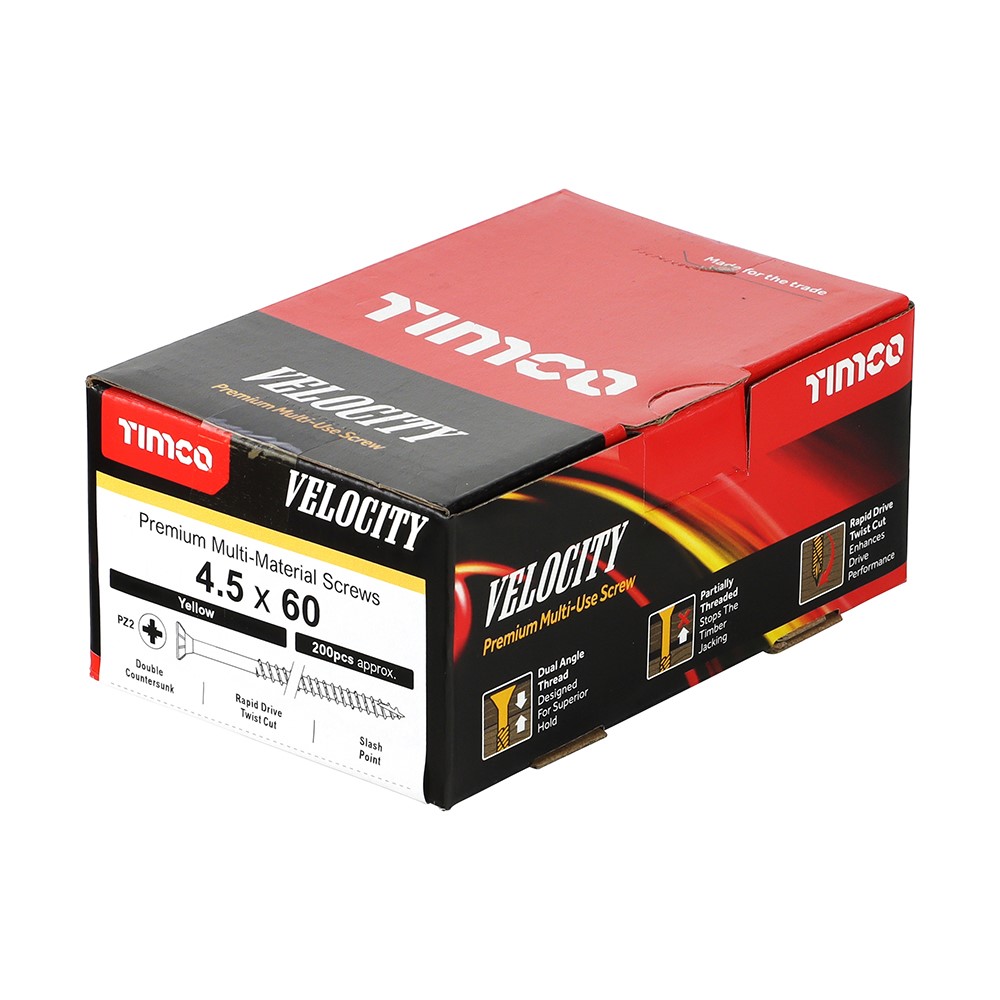 TIMCO Velocity Premium Multi-Use Screws - PZ - 4.5 x 60mm (200 Pack)