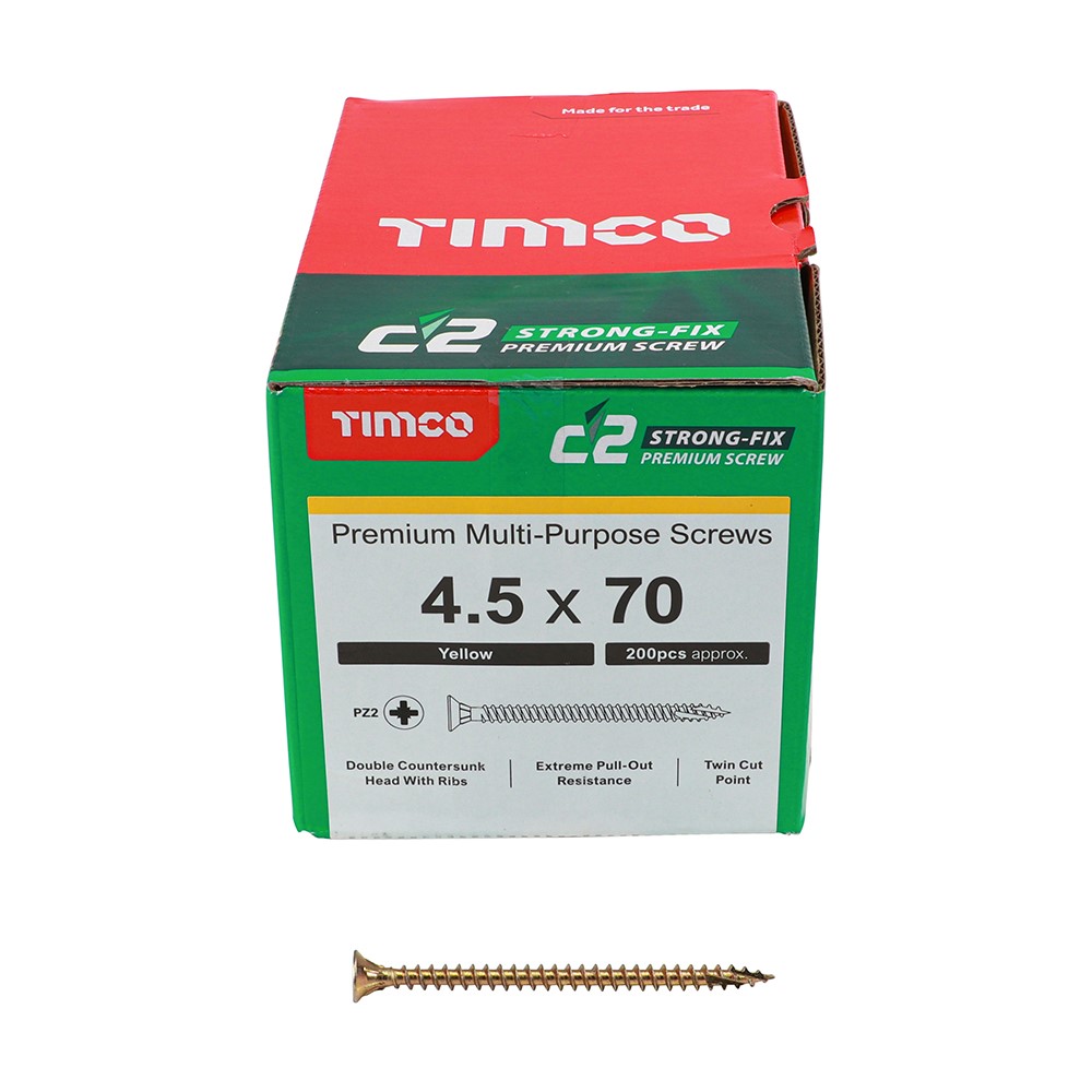 TIMCO C2 Strong-Fix Multi-Purpose Premium Screws - PZ - 4.5 x 70mm (200 Pack)