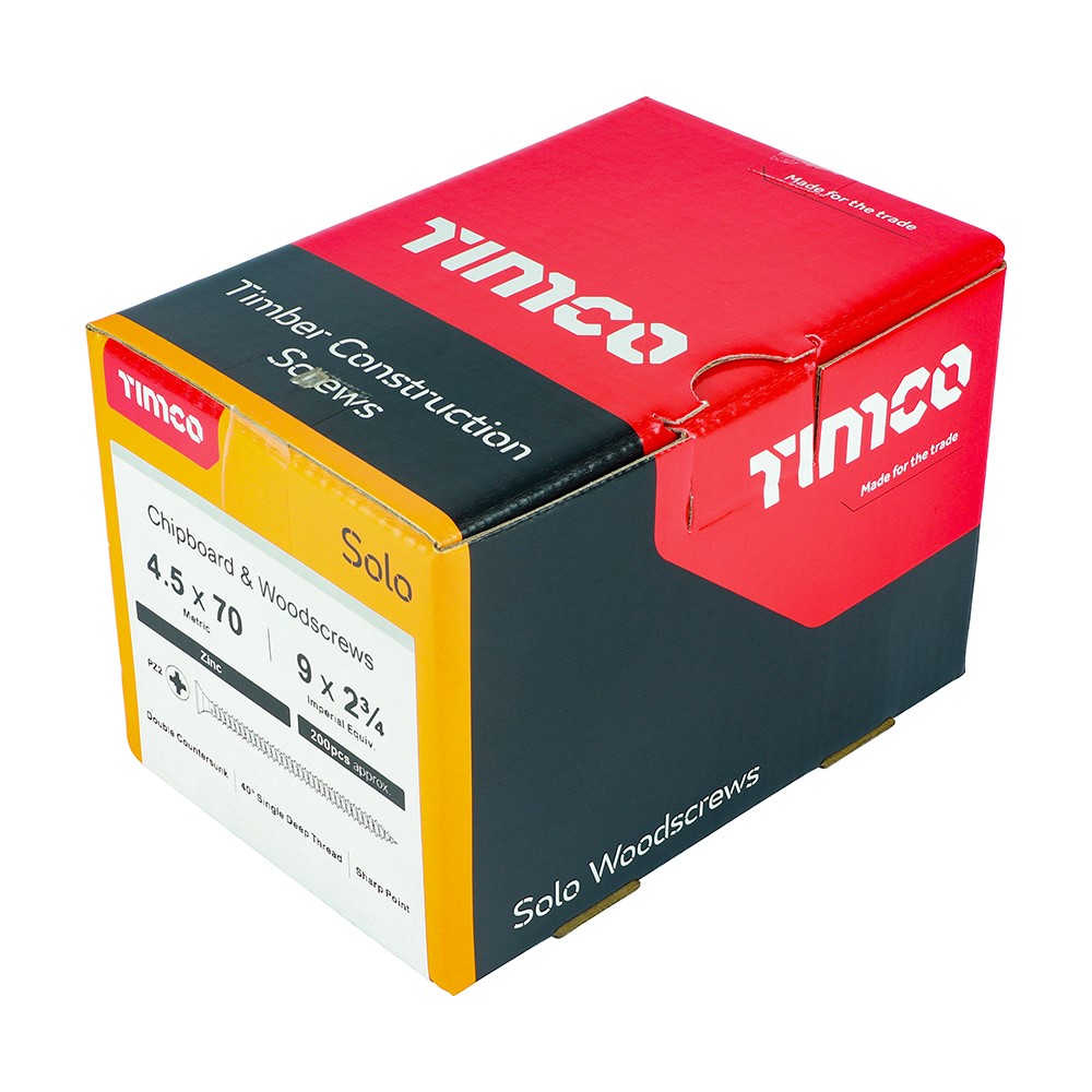 TIMCO Solo Woodscrews - PZ -Zinc 4.5 x 70mm (200 Pack)