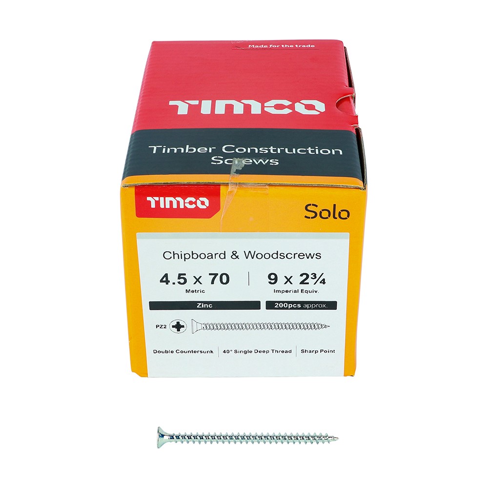 TIMCO Solo Woodscrews - PZ -Zinc 4.5 x 70mm (200 Pack)