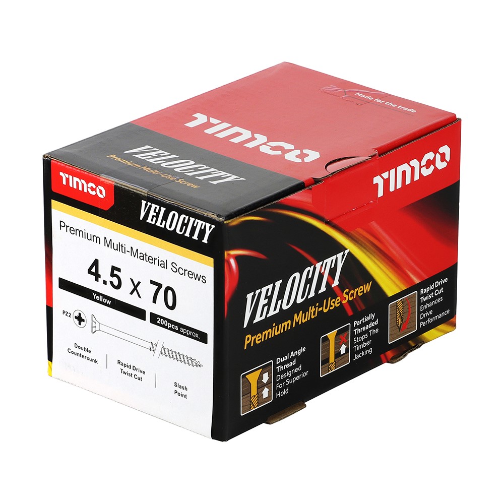 TIMCO Velocity Premium Multi-Use Screws - PZ - 4.5 x 70mm (200 Pack)