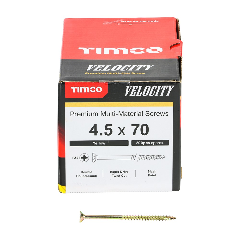 TIMCO Velocity Premium Multi-Use Screws - PZ - 4.5 x 70mm (200 Pack)