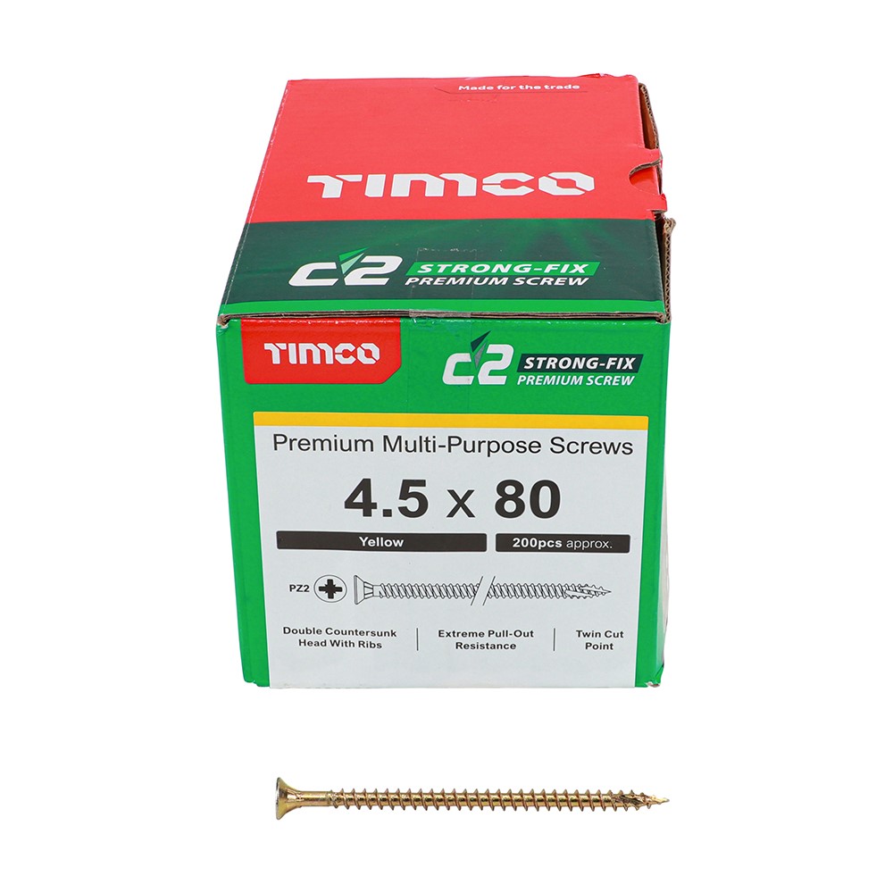 TIMCO C2 Strong-Fix Multi-Purpose Premium Screws - PZ - 4.5 x 80mm (200 Pack)