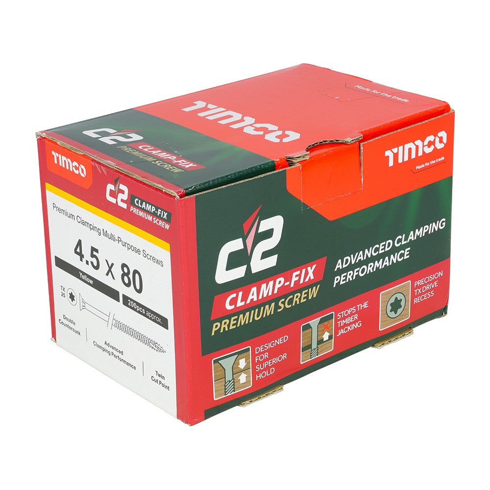 TIMCO C2 Clamp-Fix Multi-Purpose Premium Screws - TX - 4.5 x 80mm (200 Pack)