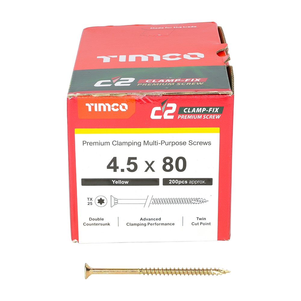 TIMCO C2 Clamp-Fix Multi-Purpose Premium Screws - TX - 4.5 x 80mm (200 Pack)