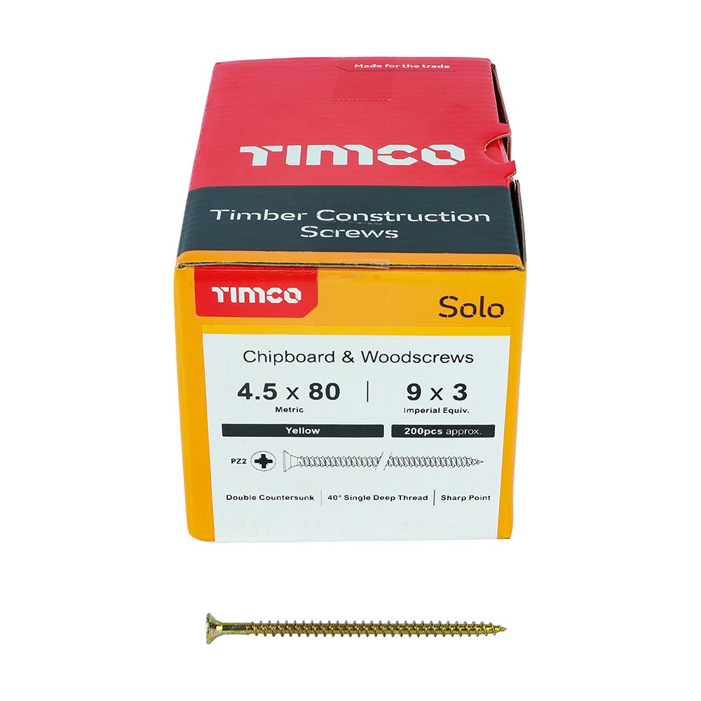 TIMCO Solo Woodscrews - PZ - 4.5 x 80mm (200 Pack)