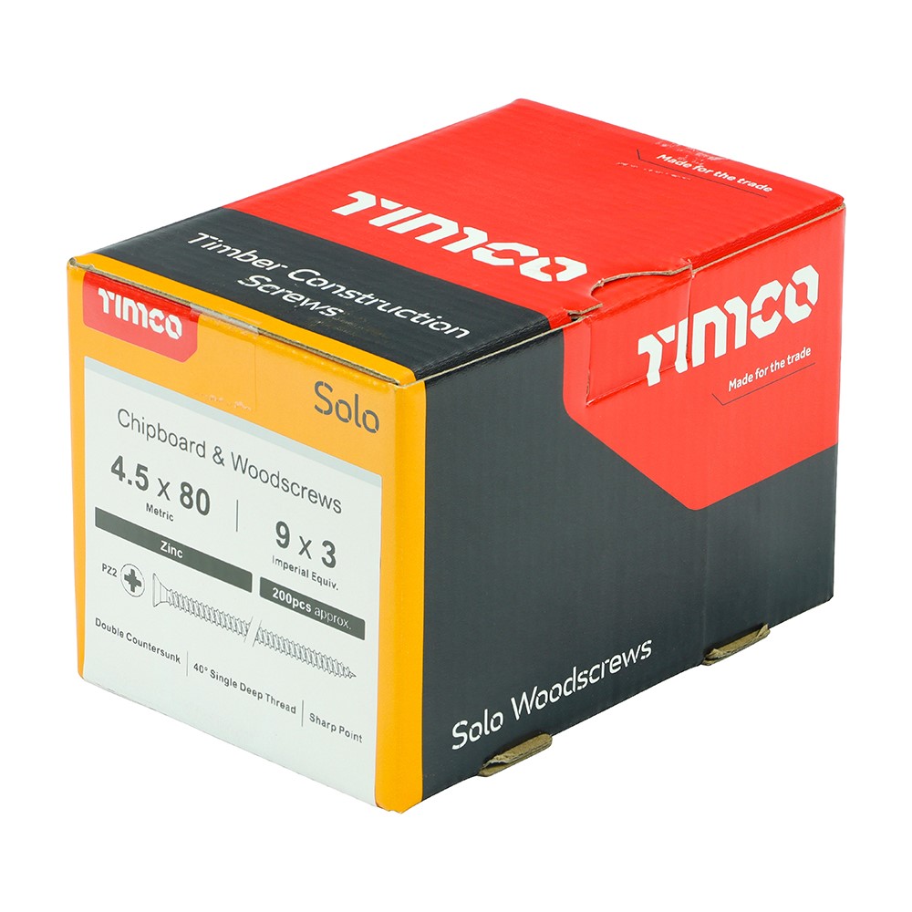 TIMCO Solo Woodscrews - PZ -Zinc 4.5 x 80mm (200 Pack)