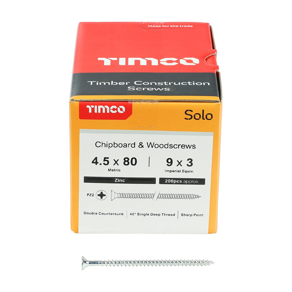 TIMCO Solo Woodscrews - PZ -Zinc 4.5 x 80mm (200 Pack)