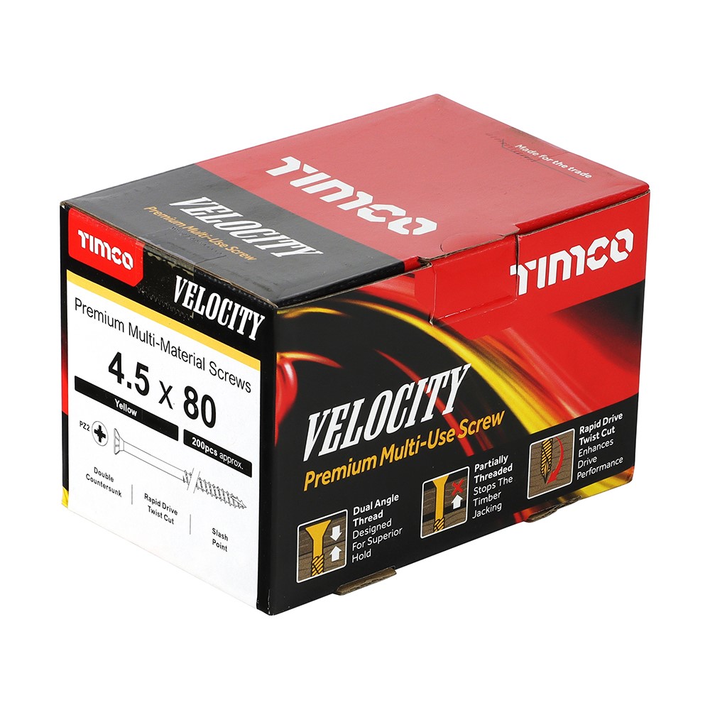 TIMCO Velocity Premium Multi-Use Screws - PZ - 4.5 x 80mm (200 Pack)