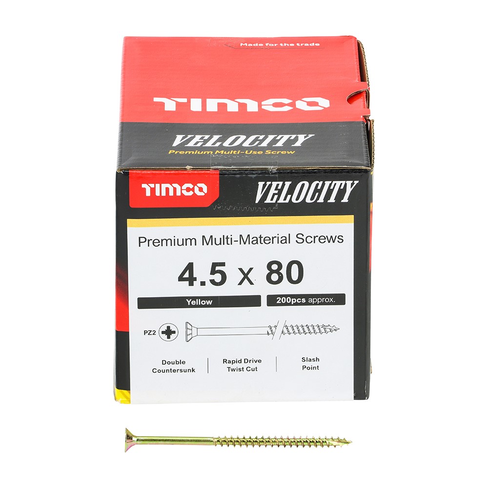 TIMCO Velocity Premium Multi-Use Screws - PZ - 4.5 x 80mm (200 Pack)