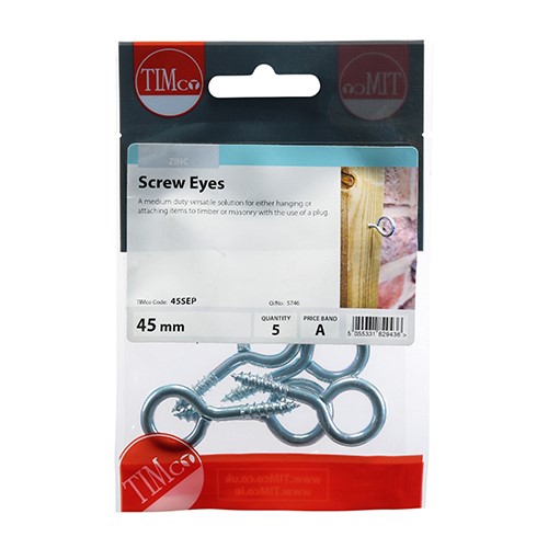 TIMCO Screw Eyes - Zinc 45mm (5)