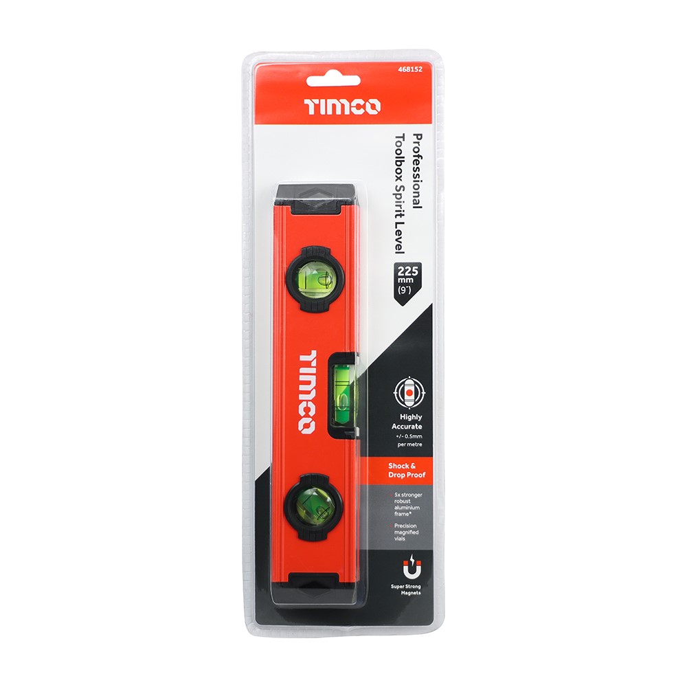 TIMCO ToolPack Spirit Level - Aluminium 225mm