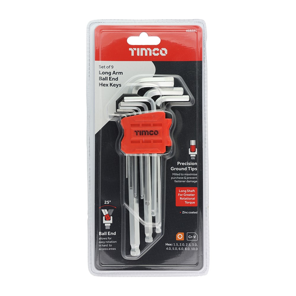 TIMCO Long Arm Ball End Hex Key Set 9 Pack (9 Pack)