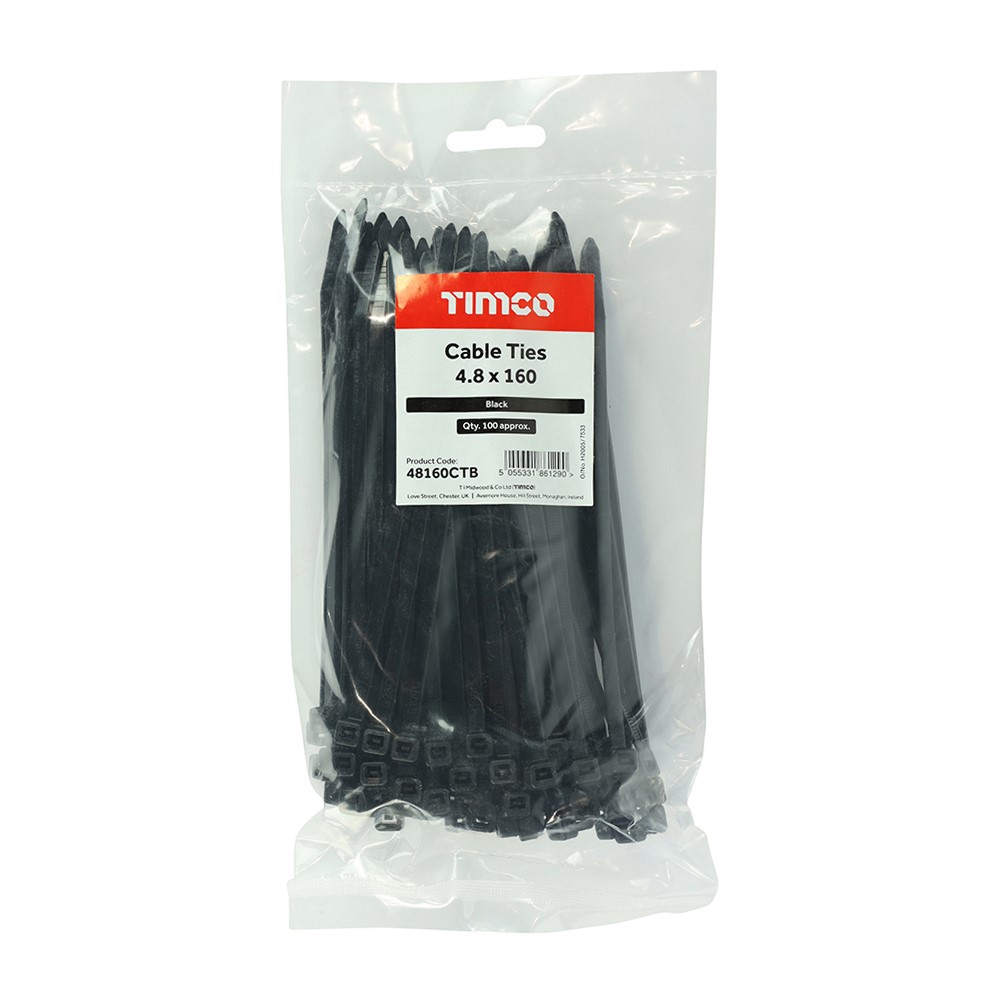 TIMCO Cable Ties - Black 4.8 x 160mm (100 Bag)