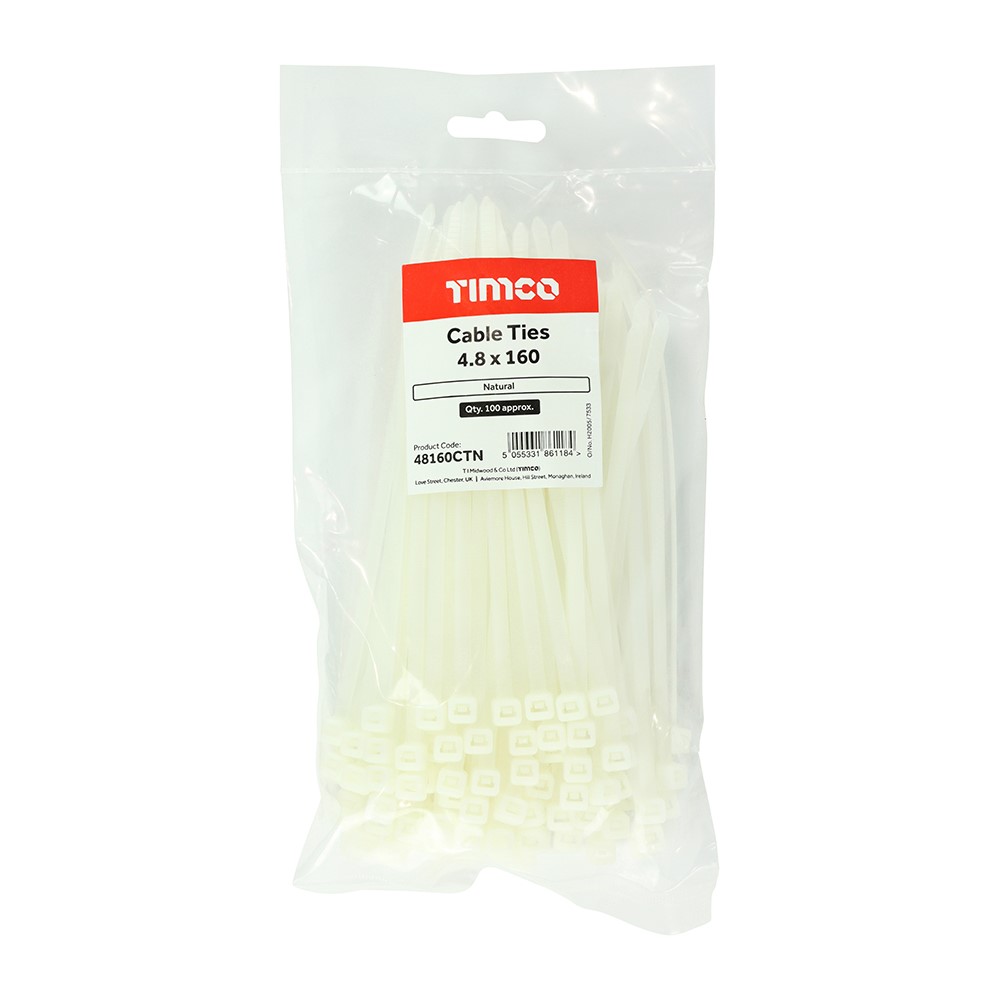 TIMCO Cable Ties - Natural 4.8 x 160mm (100 Bag)