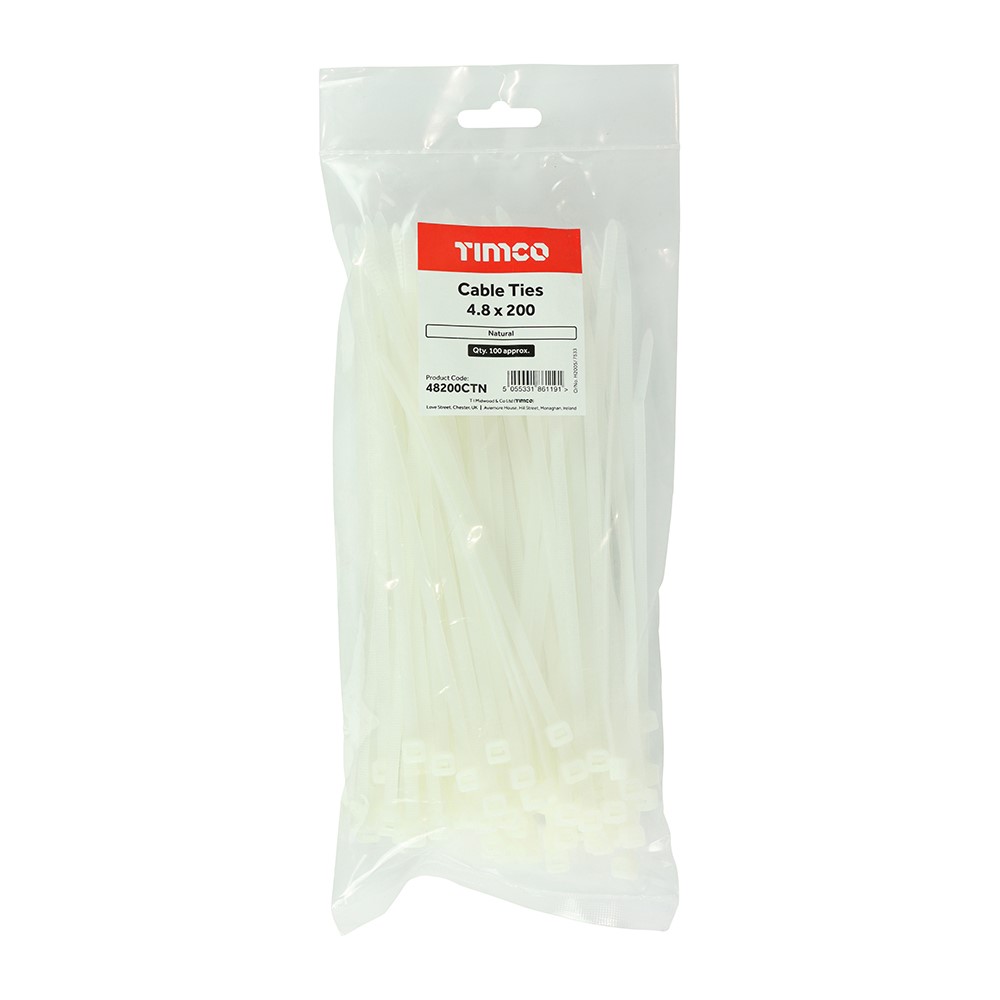TIMCO Cable Ties - Natural 4.8 x 200mm (100 Bag)