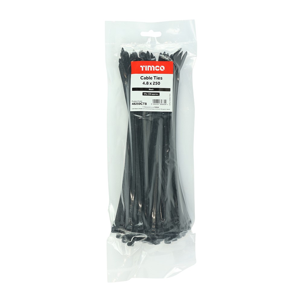 TIMCO Cable Ties - Black 4.8 x 250mm (100 Bag)