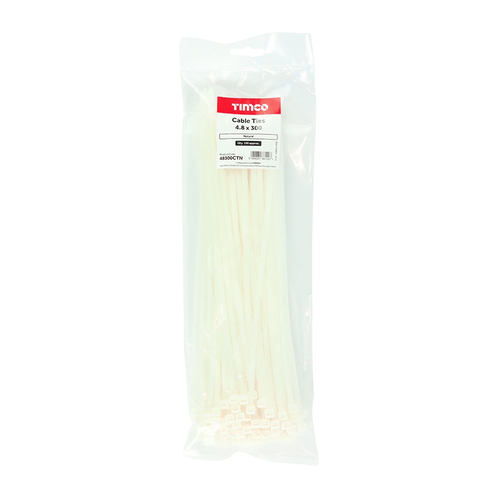 TIMCO Cable Ties - Natural 4.8 x 300mm (100 Bag)