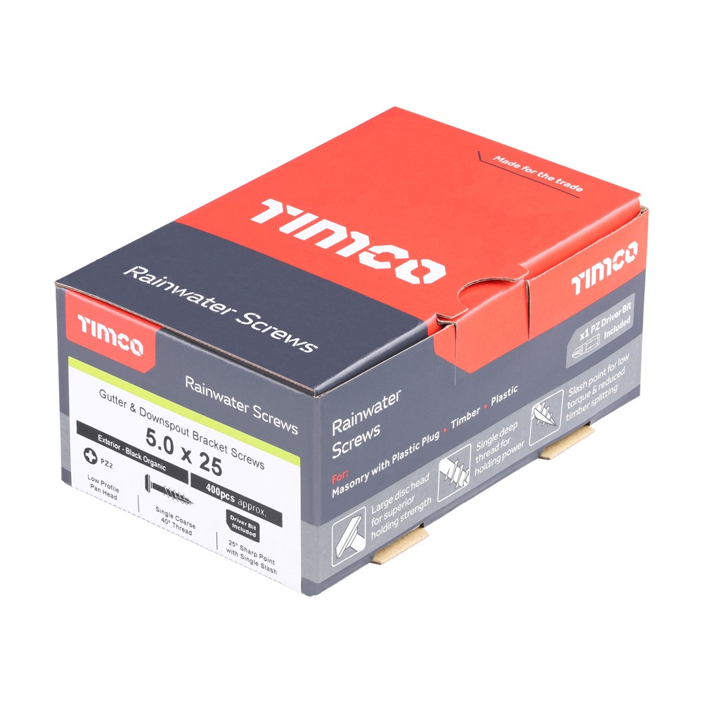TIMCO Black Rainwater Screws 5.0 x 25mm (400 Pack)