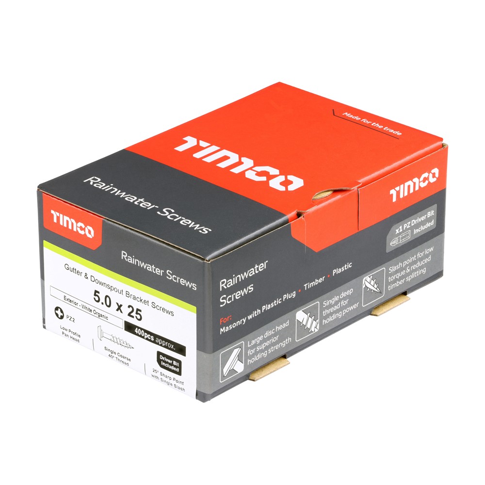 TIMCO White Rainwater Screws 5.0 x 25mm (400 Pack)