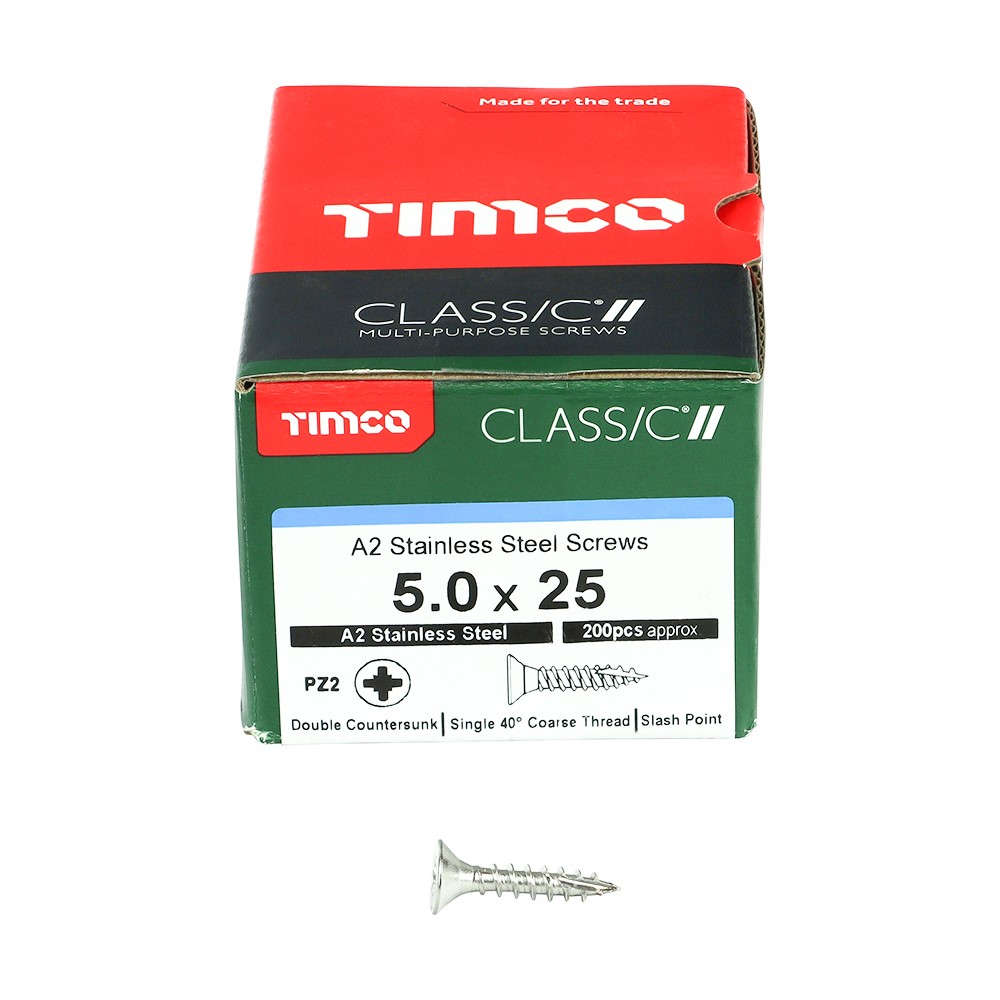 TIMCO Classic Multi-Purpose Screws - PZ -A2 Stainless Steel 5.0 x 25mm (200 Pack)