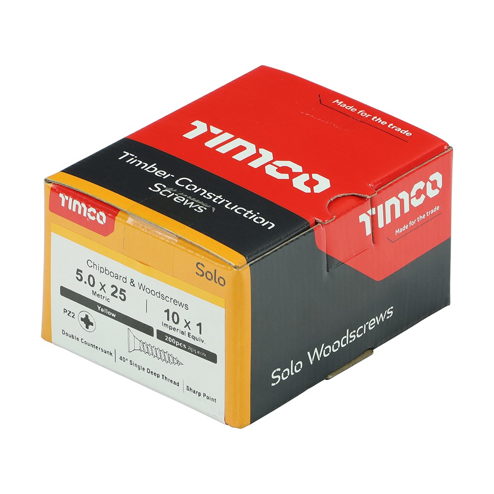 TIMCO Solo Woodscrews - PZ - 5.0 x 25mm (200 Pack)